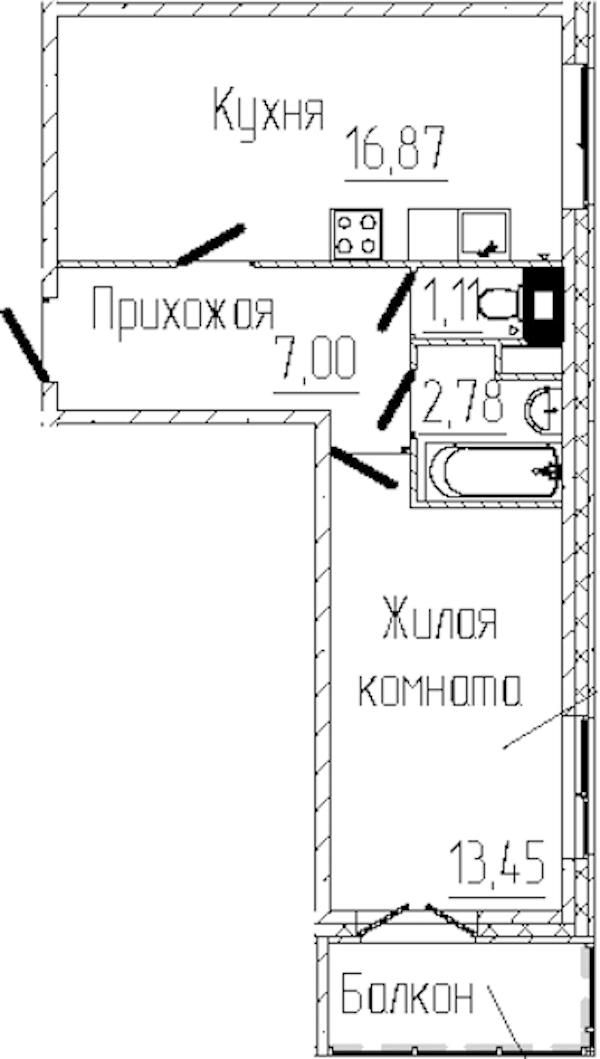 1-комнатная квартира 42.25 м², 4/8 эт., ЖК «SERTOLOVO PARK»